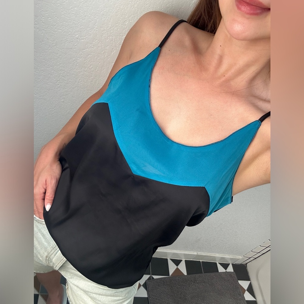 Black and Blue Silky Cami Tank Top